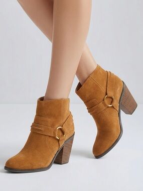 Kelsi Dagger Brown/camel  Suede Ankle Boots Block Heel Zip Women’s‎ Size 7.5